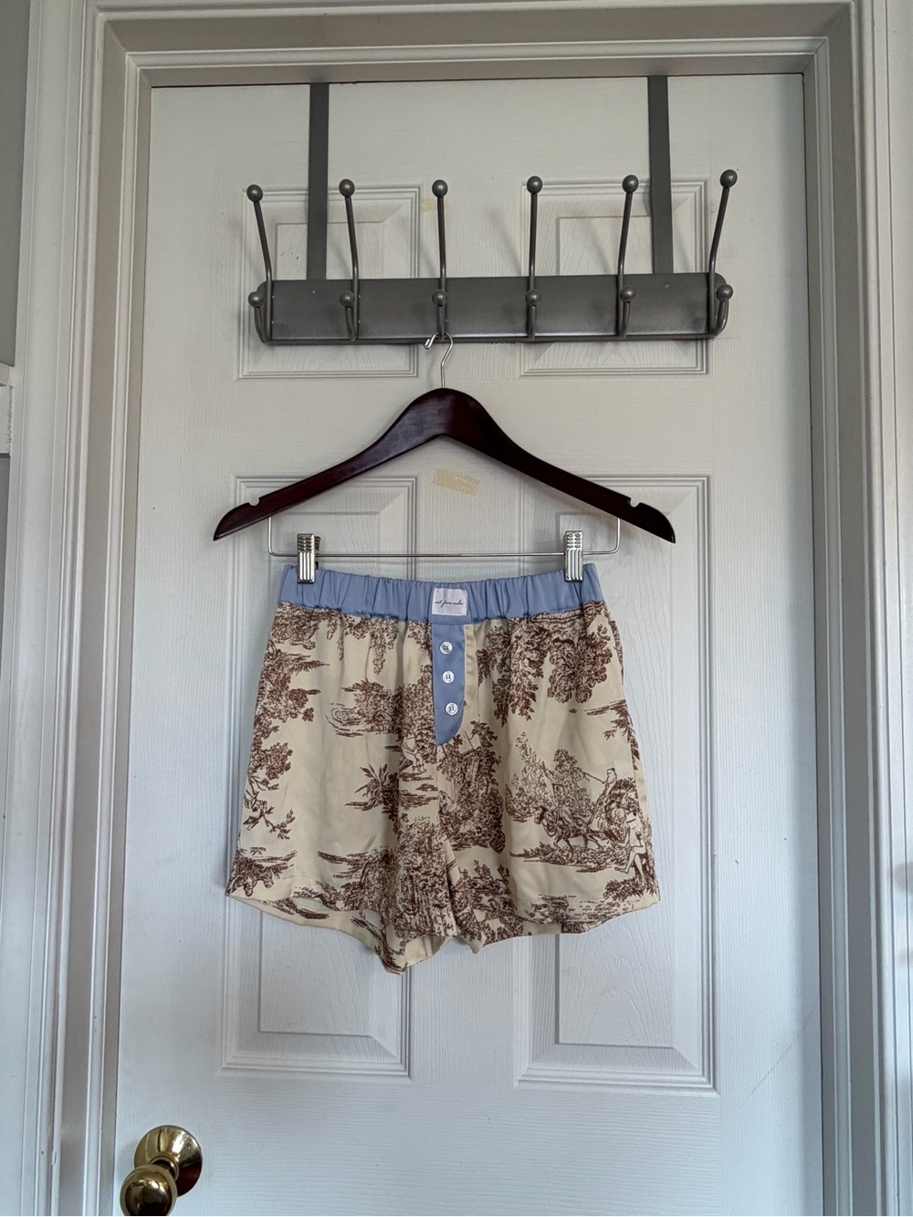 Urban Outfitters Cream Toile Lounge Shorts with Light Blue Waistband